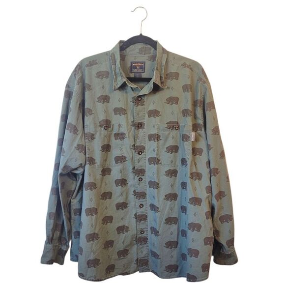 Woolrich Men's Olive Green Bear Button Down Shirt Size XL - Picture 1 of 6